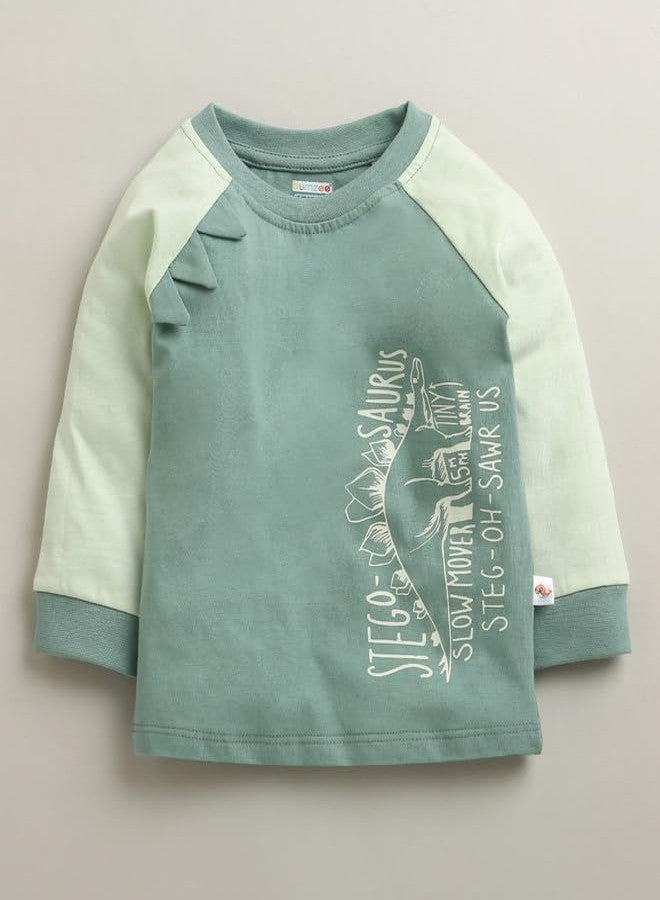 BUMZEE طقم بيجاما وقميص قطني أخضر بأكمام طويلة وطبعة حيوانية ورقبة دائرية للأولاد من BUMZEE - من 6 إلى 12 شهرًا (Peb11195C-grn) - Image 2