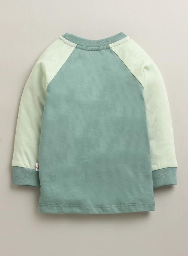 BUMZEE طقم بيجاما وقميص قطني أخضر بأكمام طويلة وطبعة حيوانية ورقبة دائرية للأولاد من BUMZEE - من 6 إلى 12 شهرًا (Peb11195C-grn) - Image 3