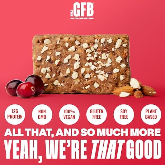 The GFB Cranberry Toasted Almond Protein Bars - Gluten Free, Plant Based, Non GMO, Sustainably Made – Ridiculously Tasty, Healthy, Vegan, Nutrition Snack Protein Bars, 2.05 oz (12 Count) - Image 2