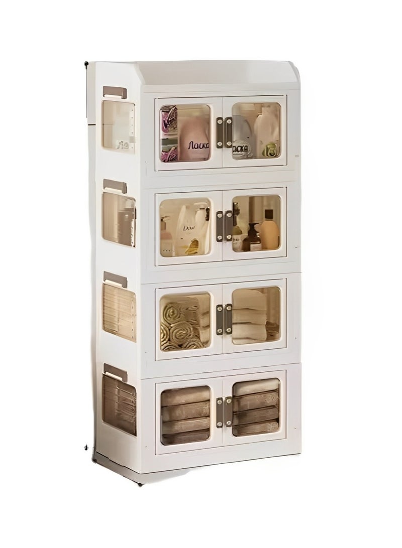 SUKILO Stackable Collapsible Storage Box with Lids & Wheels – 4 Tier Plastic Storage Cabinet for Bedroom, Living Room, Toys, Clothes, Office – Clear Organizer Bins with Front Door & Top Lid Access  - Image 1