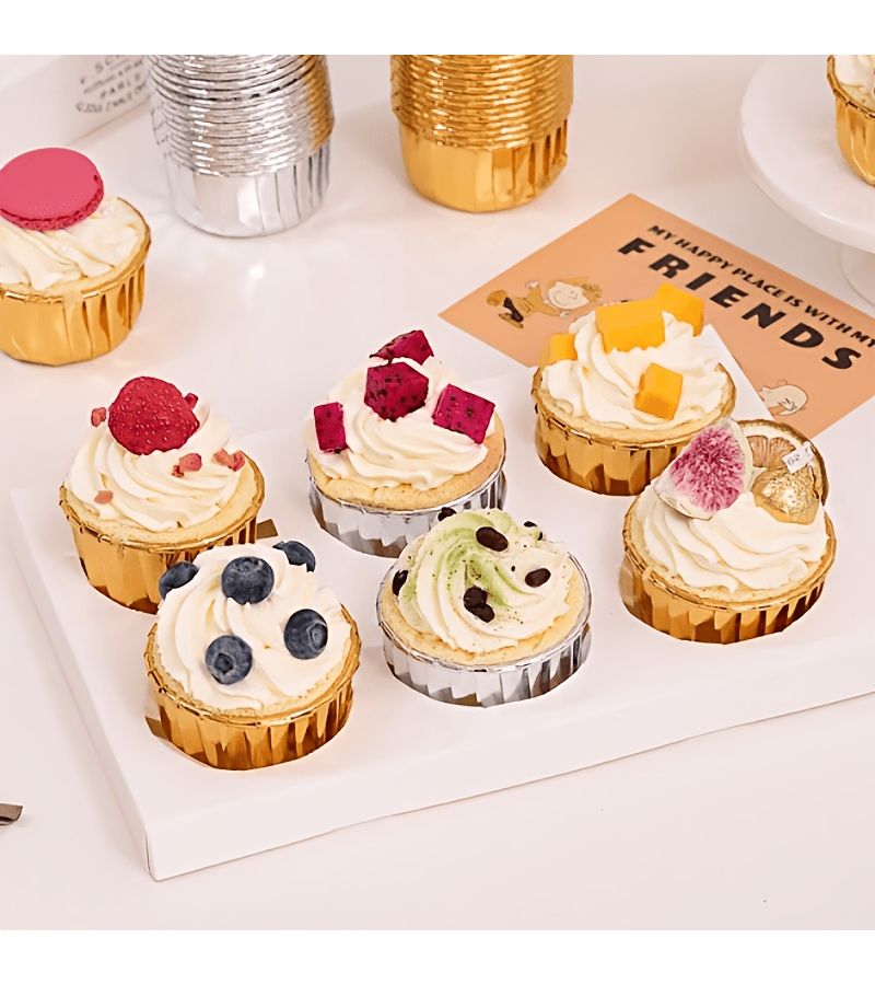 60 Pcs Golden Non-Stick Heat-Resistant Baking Cups Roll-Rim Muffin Cups for Home Commercial Baking - Image 2