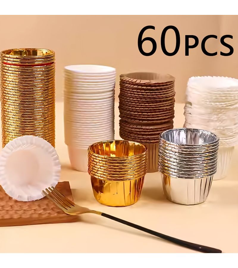 60 Pcs Golden Non-Stick Heat-Resistant Baking Cups Roll-Rim Muffin Cups for Home Commercial Baking - Image 3