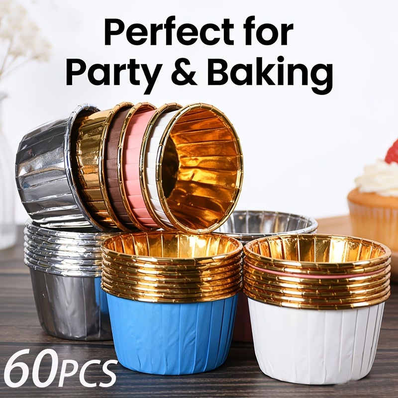 60 Pcs Golden Non-Stick Heat-Resistant Baking Cups Roll-Rim Muffin Cups for Home Commercial Baking - Image 5