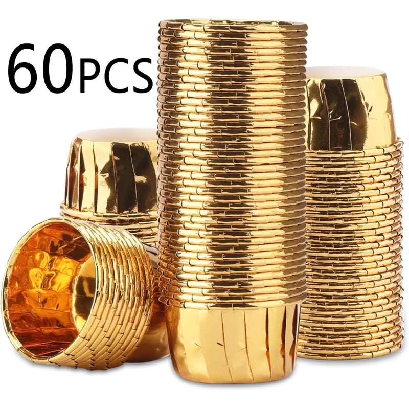 60 Pcs Golden Non-Stick Heat-Resistant Baking Cups Roll-Rim Muffin Cups for Home Commercial Baking - Image 1