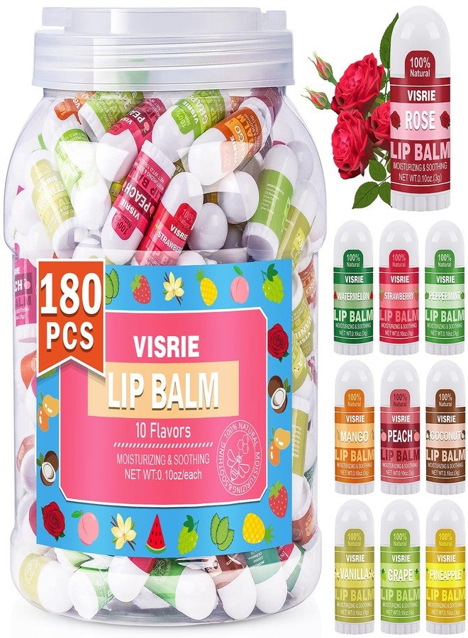 VISRIE Mini Lip Balm 180 Pack, Lip Balm Bulk with Vitamin E & Coconut Oil, Moisturizing Lip Balms for Dry Cracked lips-10 Flavors - Image 1