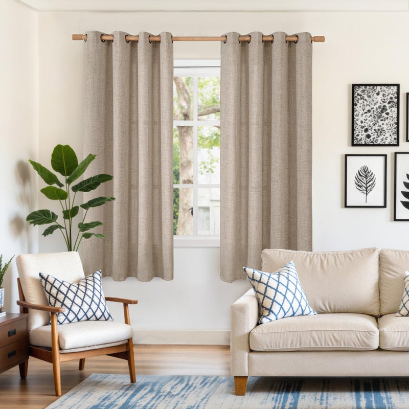 YoungsTex Oatmeal Linen Semi Sheer Curtains 63 lnch Length 2 Panels, Tan Light Filtering Window Drapes Textured with Bronze Grommet for Bedroom Living Room Farmhouse, 52 X 63 Inch - Image 2