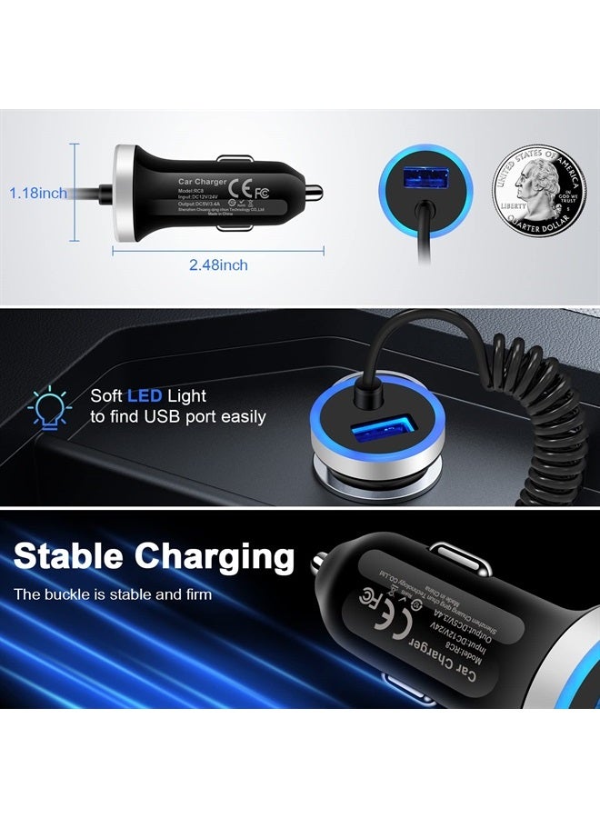 Fast Car Charger Type C Car Plug Android Phone USB C Car Charger Cigarette Lighter Adapter Fast Charging C Coiled Cable for Samsung Galaxy A13 5G/S22 Ultra/S21/S20/S10/A03s/A11/A12/A21/A32/A51/A52/A53