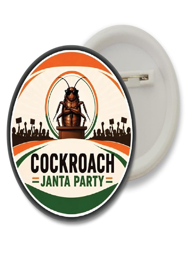 D2C Cockroach Janta Party Meme Badge | Funny Political Satire Pin Badge for Students, Jackets, Bags & College Accessories (5) - Image 1