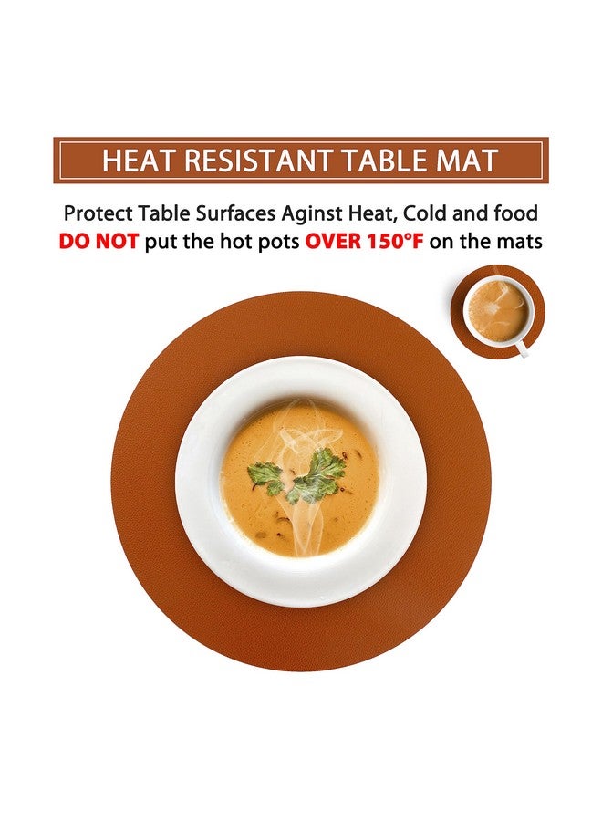 Jovono Wipeable Placemats and Coasters Leather Table Mats Waterproof Heat-Resistant Easy to Clean for Dining Table Set Kitchen Table Set of 6, Brown - Image 4