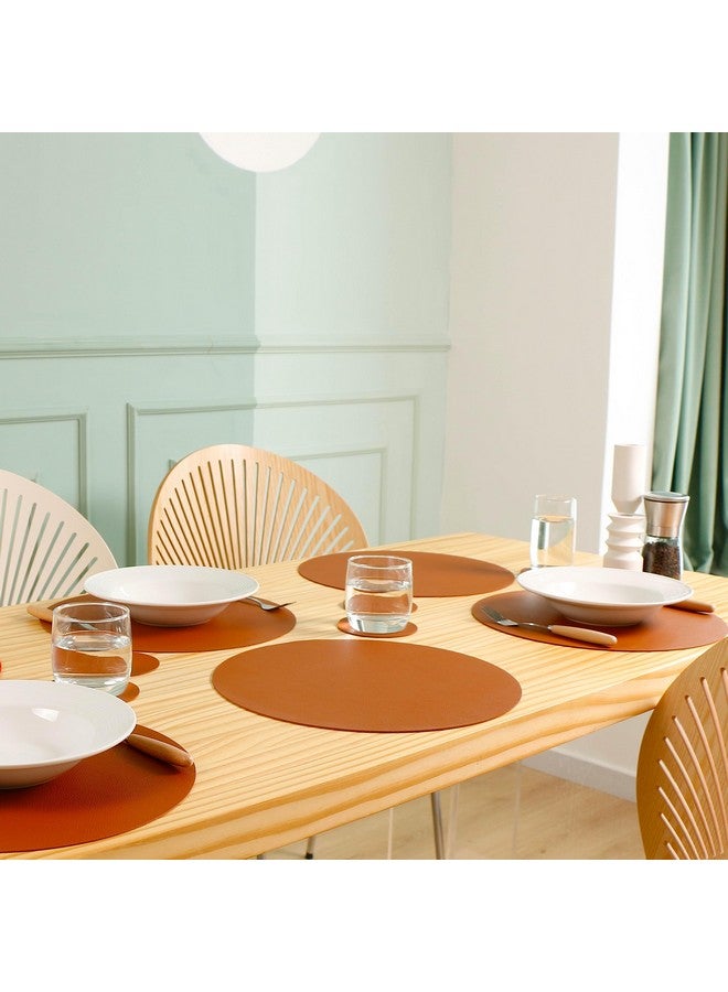 Jovono Wipeable Placemats and Coasters Leather Table Mats Waterproof Heat-Resistant Easy to Clean for Dining Table Set Kitchen Table Set of 6, Brown - Image 5