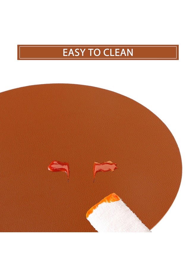 Jovono Wipeable Placemats and Coasters Leather Table Mats Waterproof Heat-Resistant Easy to Clean for Dining Table Set Kitchen Table Set of 6, Brown - Image 2
