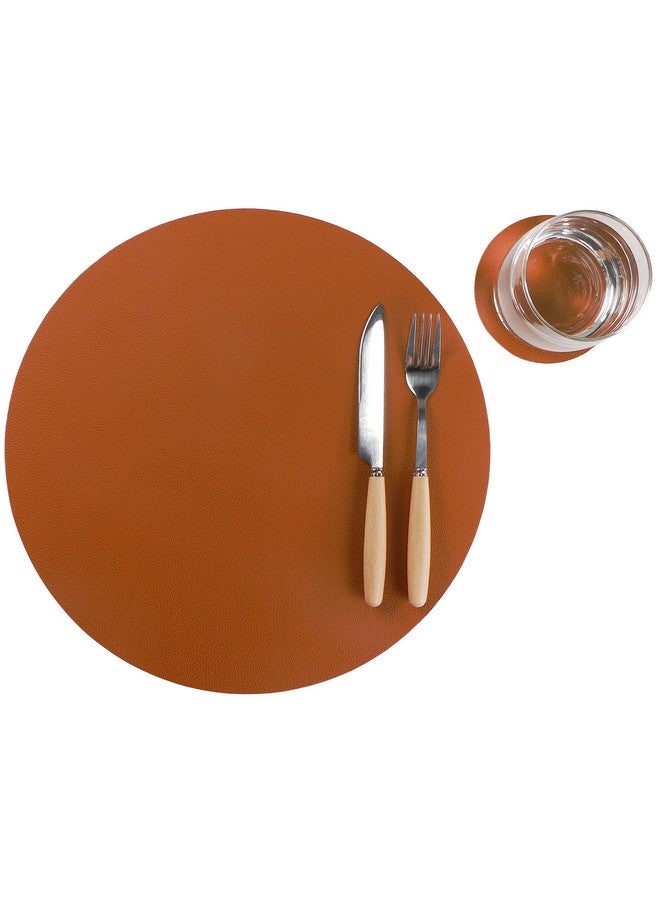 Jovono Wipeable Placemats and Coasters Leather Table Mats Waterproof Heat-Resistant Easy to Clean for Dining Table Set Kitchen Table Set of 6, Brown - Image 1