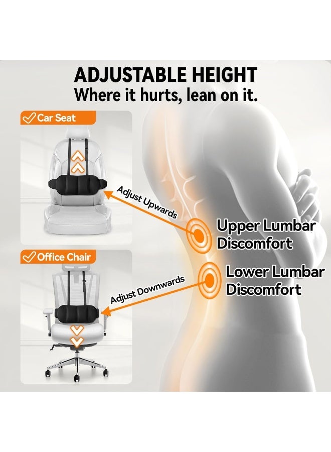 Car Lumbar Support Pillow, Memory Foam Back Cushion with Adjustable Straps, Black - Image 2