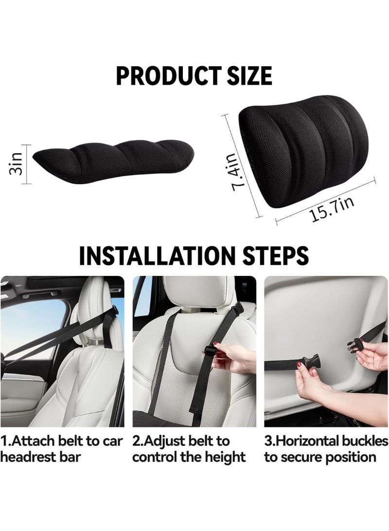 Car Lumbar Support Pillow, Memory Foam Back Cushion with Adjustable Straps, Black - Image 3