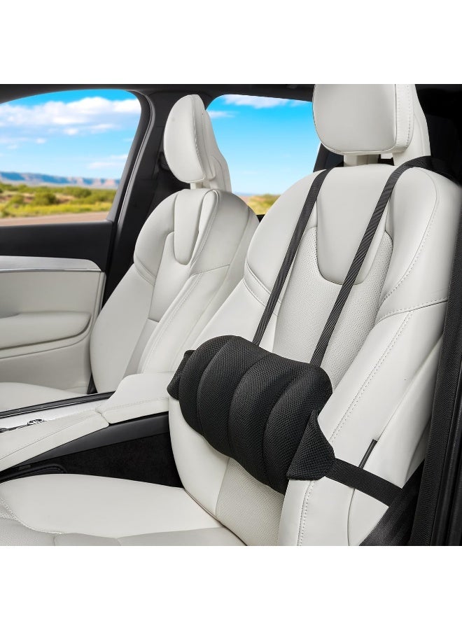 Car Lumbar Support Pillow, Memory Foam Back Cushion with Adjustable Straps, Black - Image 1