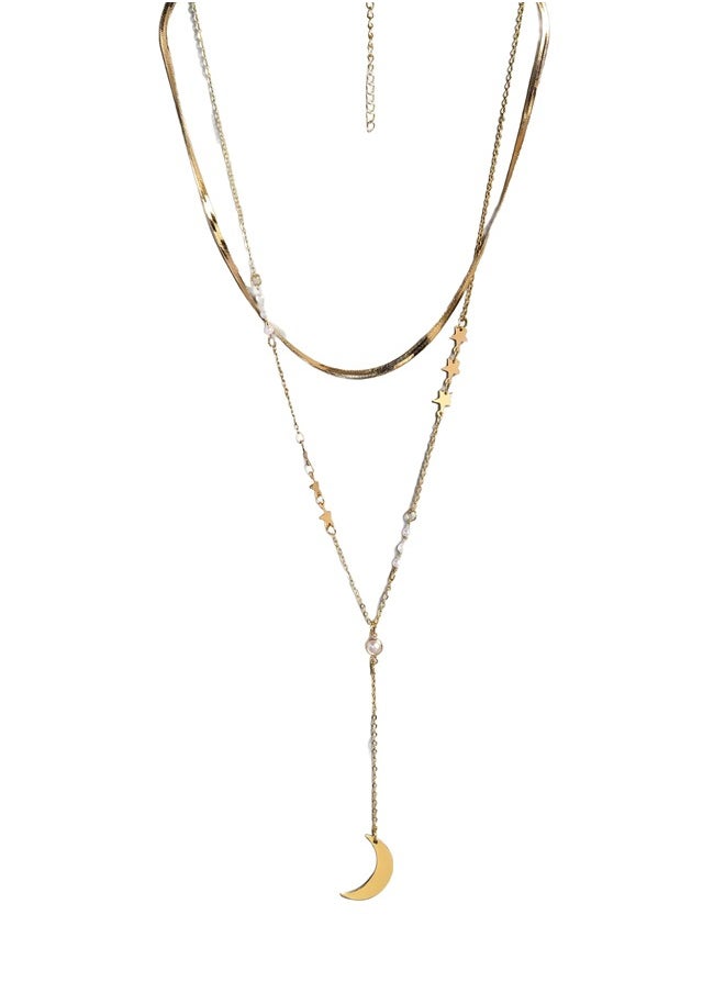 Just Peachy Just Peachy White Gold-Plated Layered Beaded Necklace – Elegant Multi-Layer Design with Bead Accents, Lightweight & Comfortable, Hypoallergenic Jewelry for Women, Perfect for Any Occasion  - Image 1