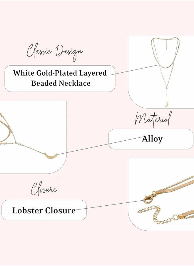 Just Peachy Just Peachy White Gold-Plated Layered Beaded Necklace – Elegant Multi-Layer Design with Bead Accents, Lightweight & Comfortable, Hypoallergenic Jewelry for Women, Perfect for Any Occasion  - Image 4