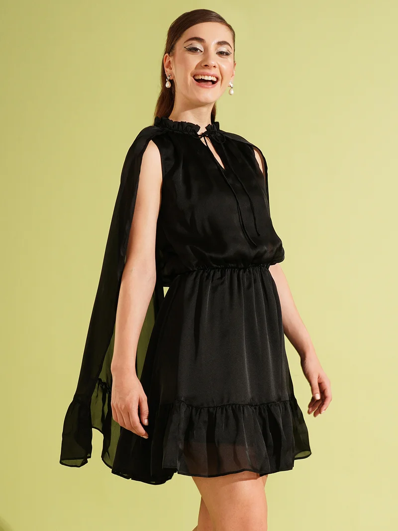 جلو باص فستان جلابي نسائي بأكمام كاب وربطة عنق من جلوبس