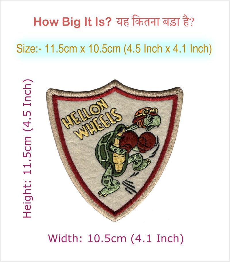 Generic Hellon Wheels Turtle Boxer Sports Applique Embroidered Sew-on Patch ; Size: 11.5cm x 10.5cm for Jackets, Bags, Caps, Jeans, Outdoor Clothing ; Imported from Malaysia (1 Piece). (Code: MSBX-1h)  - Image 2