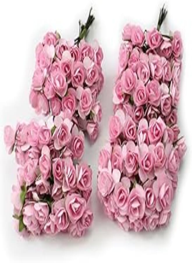 Sorive 144pc Beautiful Artificial Paper Rose Flower Wedding Card Embellishment (Pink)