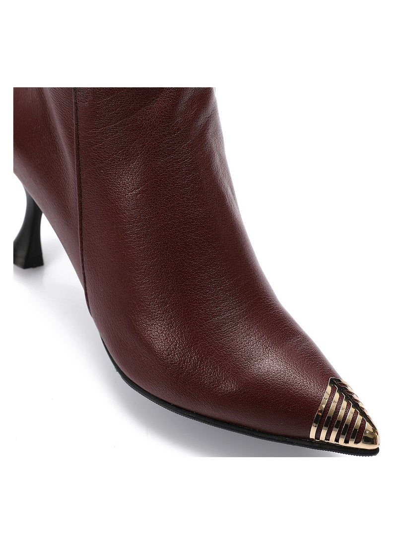 Mr.joe Mr Joe Chic Dark Red Half Boots with Gold-Tipped Toe 3012  - Image 5