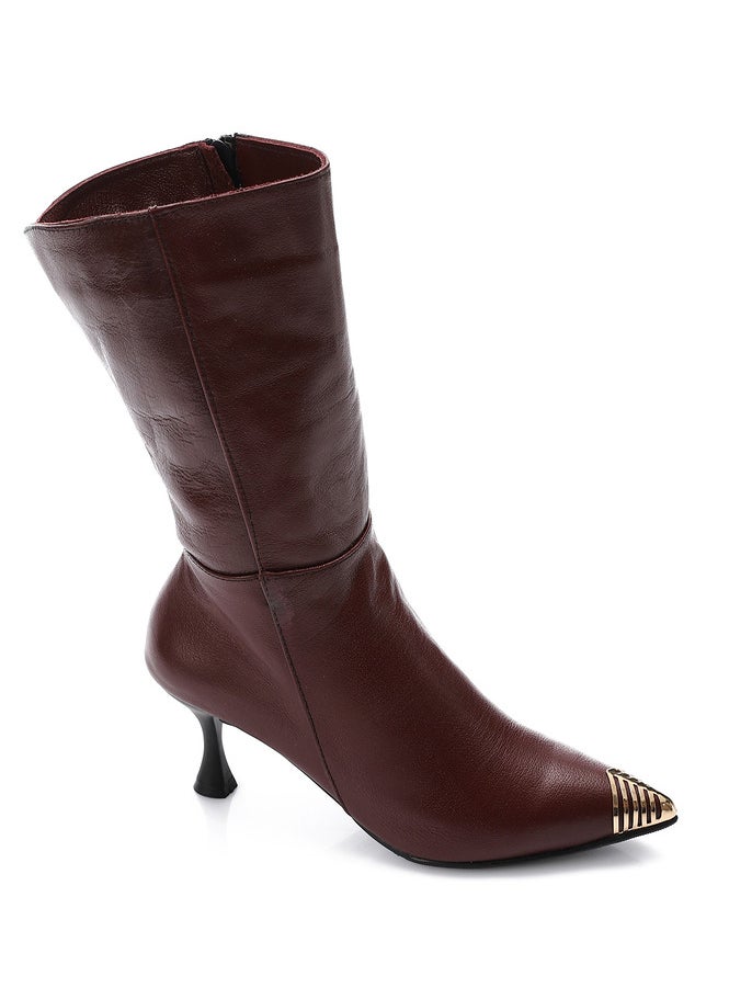 Mr.joe Mr Joe Chic Dark Red Half Boots with Gold-Tipped Toe 3012  - Image 1