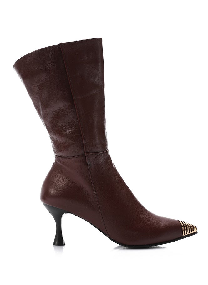 Mr.joe Mr Joe Chic Dark Red Half Boots with Gold-Tipped Toe 3012  - Image 2