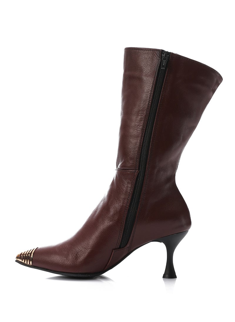 Mr.joe Mr Joe Chic Dark Red Half Boots with Gold-Tipped Toe 3012  - Image 4