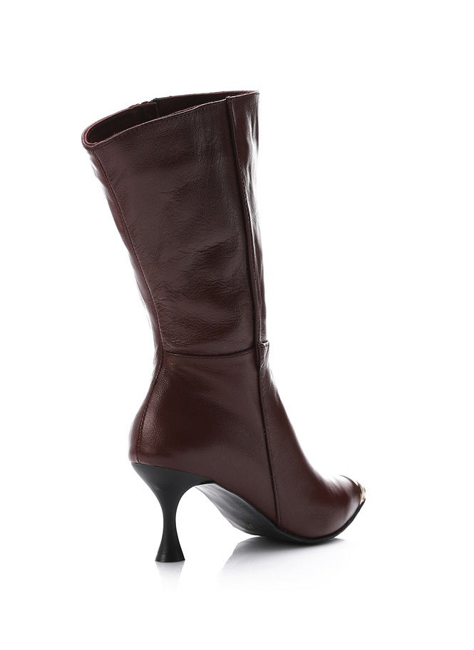 Mr.joe Mr Joe Chic Dark Red Half Boots with Gold-Tipped Toe 3012  - Image 3