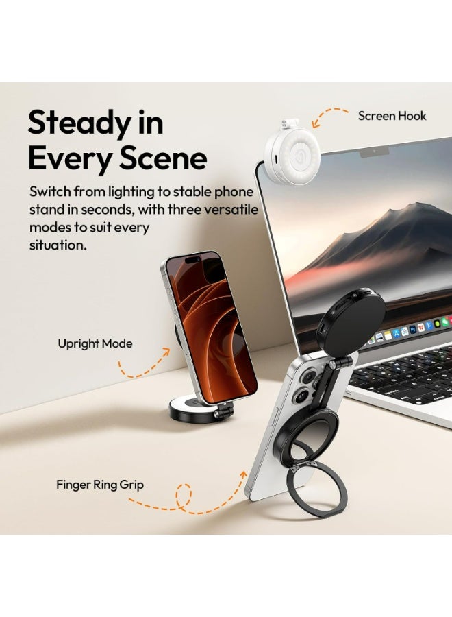 يولانزي مصباح سيلفي مغناطيسي، مصباح حلقي يولانزي LM23 مطور بزاوية 360 درجة للهاتف، متوافق مع أجهزة iPhone Magsafe، مزود بمرآة وحامل، إضاءة LED للهاتف مناسبة لصور السيلفي/مكالمات الفيديو/المؤتمرات/التدوين المرئي/المكياج - أبيض - Image 3