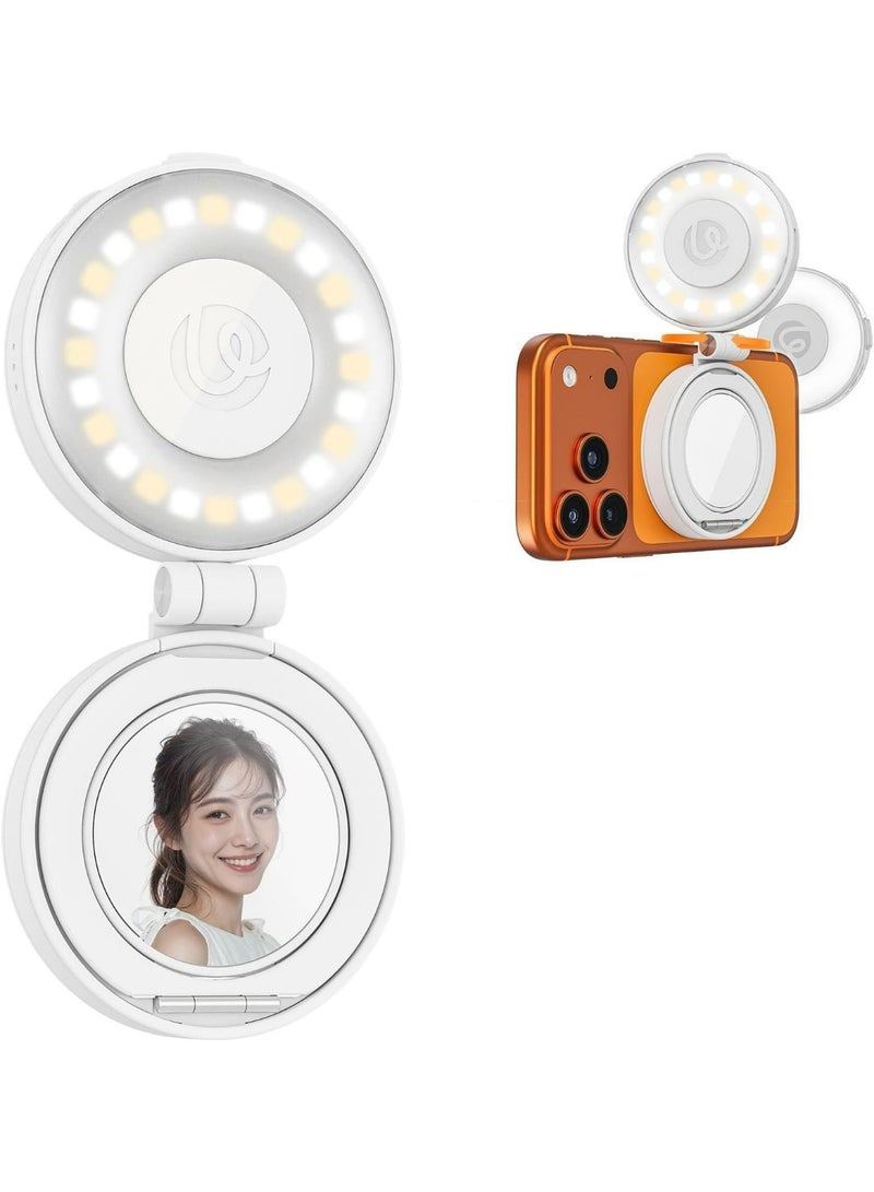 يولانزي مصباح سيلفي مغناطيسي، مصباح حلقي يولانزي LM23 مطور بزاوية 360 درجة للهاتف، متوافق مع أجهزة iPhone Magsafe، مزود بمرآة وحامل، إضاءة LED للهاتف مناسبة لصور السيلفي/مكالمات الفيديو/المؤتمرات/التدوين المرئي/المكياج - أبيض - Image 1