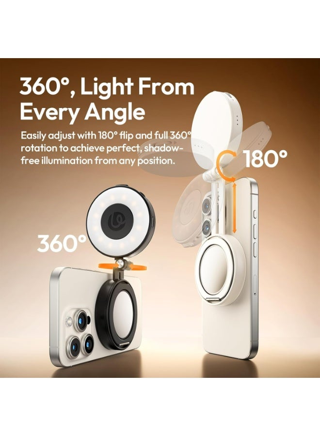 يولانزي مصباح سيلفي مغناطيسي، مصباح حلقي يولانزي LM23 مطور بزاوية 360 درجة للهاتف، متوافق مع أجهزة iPhone Magsafe، مزود بمرآة وحامل، إضاءة LED للهاتف مناسبة لصور السيلفي/مكالمات الفيديو/المؤتمرات/التدوين المرئي/المكياج - أبيض - Image 2