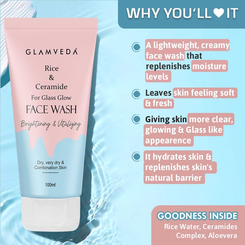 Glamveda باقة هدايا جلامفيدا من سيراميد الأرز لتفتيح البشرة وغسل الوجه ومجموعة العناية بالوجه وقناع التقشير خالي من SLS والبارابين لجميع أنواع البشرة - عبوة من 3 - Image 3