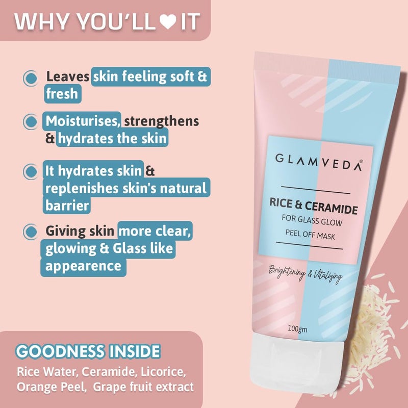 Glamveda باقة هدايا جلامفيدا من سيراميد الأرز لتفتيح البشرة وغسل الوجه ومجموعة العناية بالوجه وقناع التقشير خالي من SLS والبارابين لجميع أنواع البشرة - عبوة من 3 - Image 5