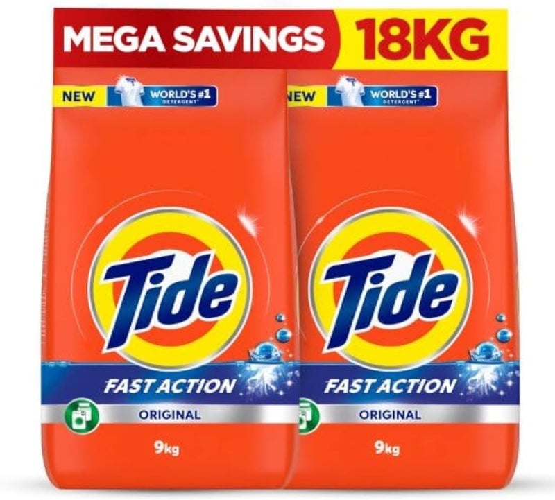 Tide Fast Action Laundry Detergent Powder, 9 KG x 2, Dual Pack, 18 kg - Image 1