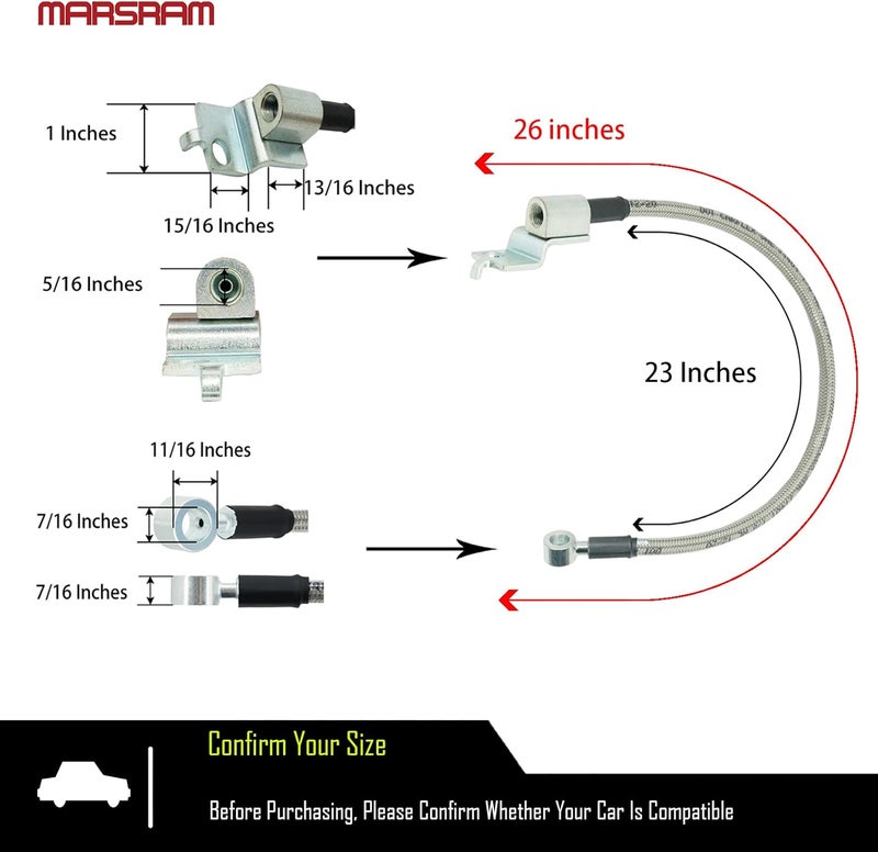 Marsram Stainless Steel Braid Extended Hydraulic Front Brake Lines for 1990-1995 Wrangler YJ | 4-6 Inch Lift - Image 3