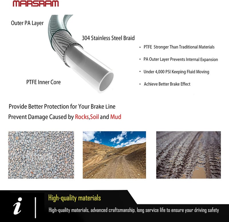 Marsram Stainless Steel Braid Extended Hydraulic Front Brake Lines for 1990-1995 Wrangler YJ | 4-6 Inch Lift - Image 4