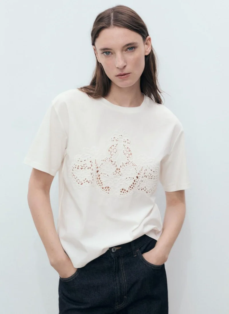 MANGO Embroidered Cotton T-Shirt