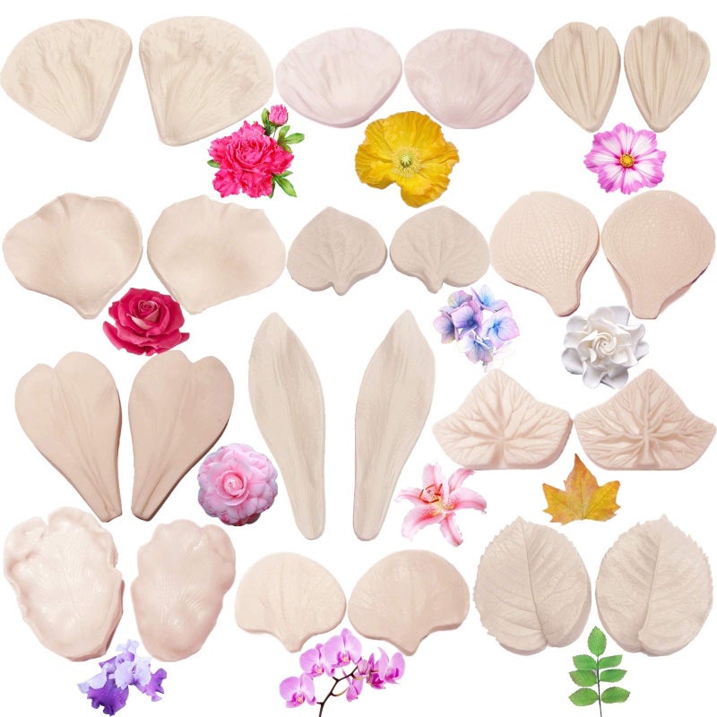 12set Gumpaste Flower MoldsFondant Flower Tools Silicone Veining MoldsSugar Paste Making Tools for Fondant Chocolate Soap Polymer Clay Cake Decorating