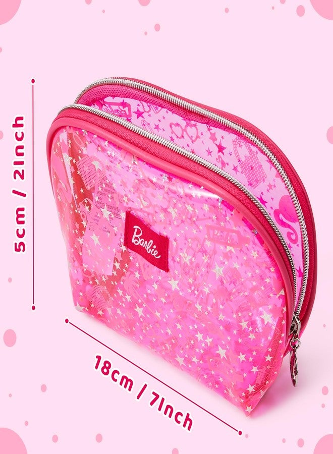 MINISO Barbie Collection Translucent Cosmetic Bag Makeup Bag Zipper Cute Pouches Chic Rose Red Beauty Organizer Travel Toiletry for Girls Women - Image 2