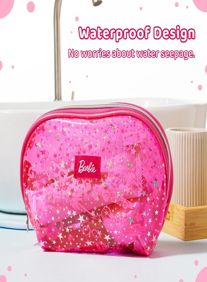MINISO Barbie Collection Translucent Cosmetic Bag Makeup Bag Zipper Cute Pouches Chic Rose Red Beauty Organizer Travel Toiletry for Girls Women - Image 5