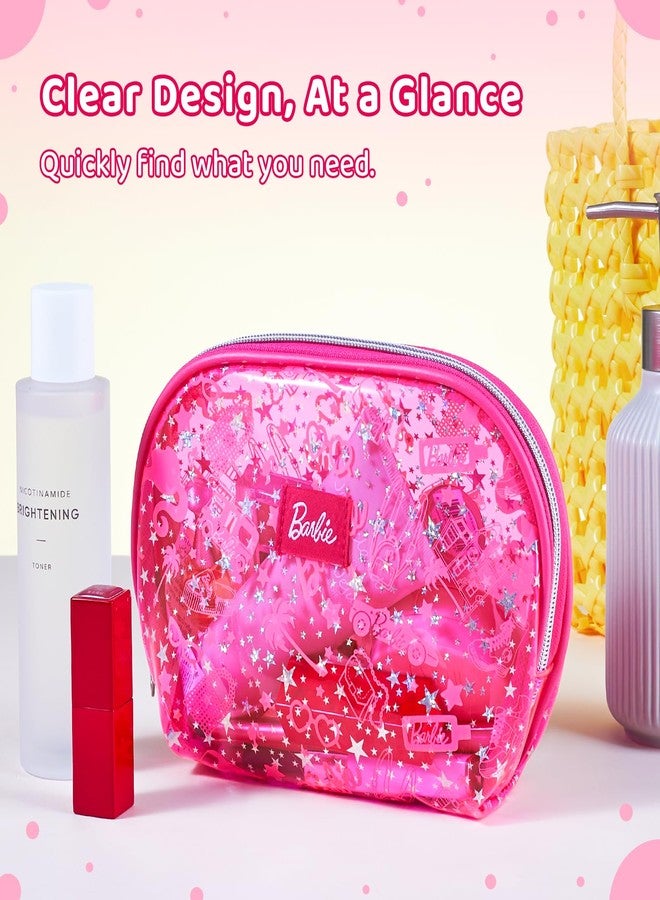 MINISO Barbie Collection Translucent Cosmetic Bag Makeup Bag Zipper Cute Pouches Chic Rose Red Beauty Organizer Travel Toiletry for Girls Women - Image 4