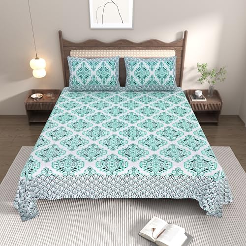 EasyGoods® 240 TC Pure Cotton Bedsheet for Double Bed, King & Queen Size Bed, Jaipuri Rajasthani Design with 2 Pillow Covers, Extra Soft & Wrinkle Free (Blue) - Image 2