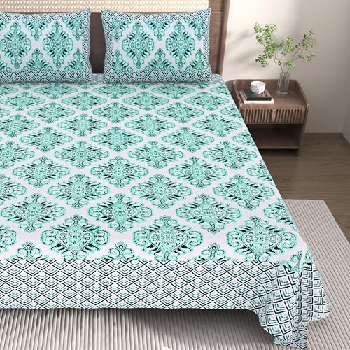 EasyGoods® 240 TC Pure Cotton Bedsheet for Double Bed, King & Queen Size Bed, Jaipuri Rajasthani Design with 2 Pillow Covers, Extra Soft & Wrinkle Free (Blue) - Image 3