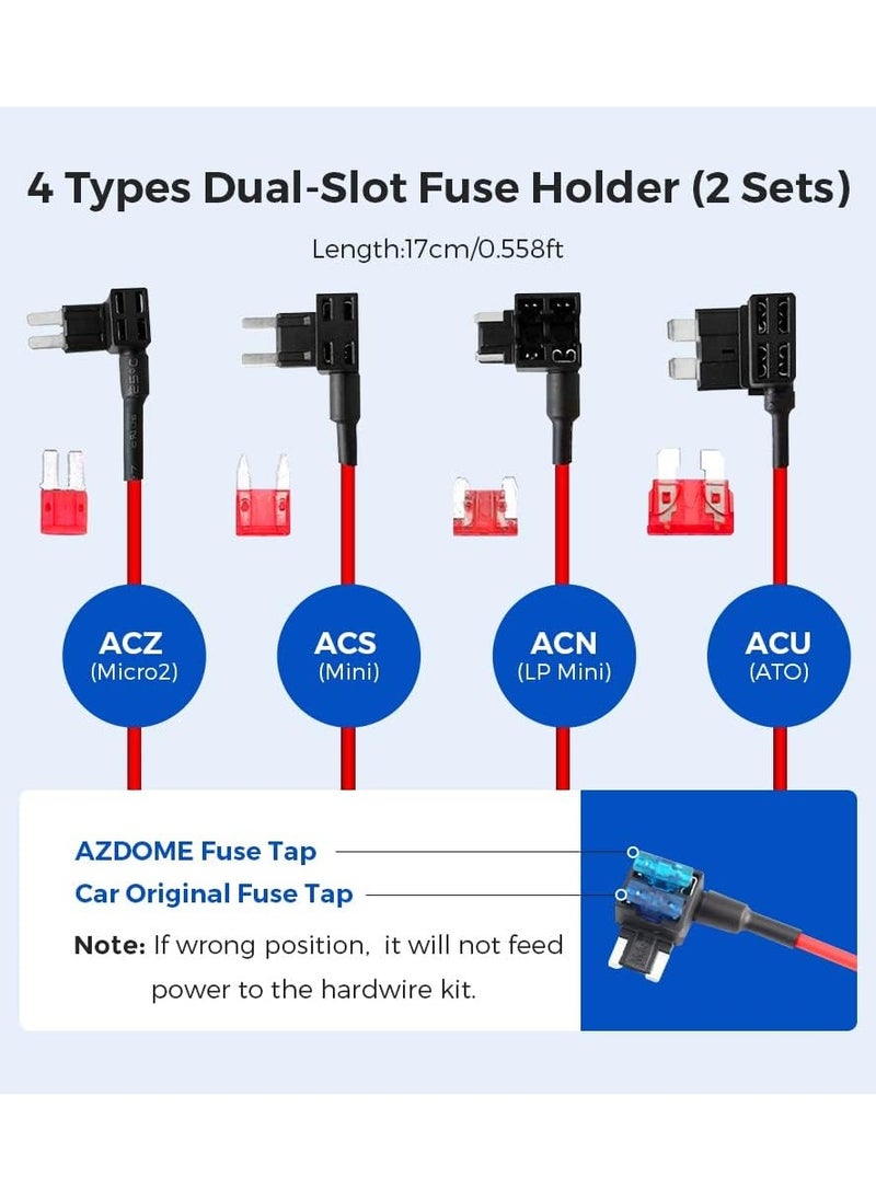 3-Lead ACC Hardwire Kit JYX02 Mini-USB Port for M550/M550 Max/M17 Dash Cam, 12ft with Fuse Kit, for Dash Camera 24H Parking Monitor, Converts 12V-24V to Output 5V/2.5A Max, Low Voltage Protection