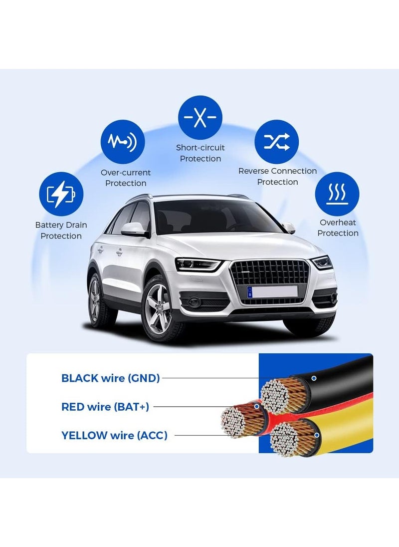 3-Lead ACC Hardwire Kit JYX02 Mini-USB Port for M550/M550 Max/M17 Dash Cam, 12ft with Fuse Kit, for Dash Camera 24H Parking Monitor, Converts 12V-24V to Output 5V/2.5A Max, Low Voltage Protection