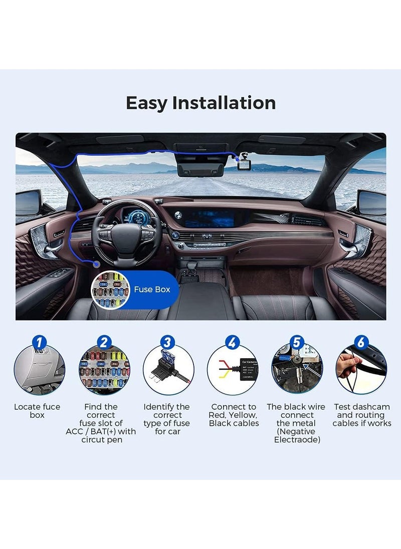 3-Lead ACC Hardwire Kit JYX02 Mini-USB Port for M550/M550 Max/M17 Dash Cam, 12ft with Fuse Kit, for Dash Camera 24H Parking Monitor, Converts 12V-24V to Output 5V/2.5A Max, Low Voltage Protection