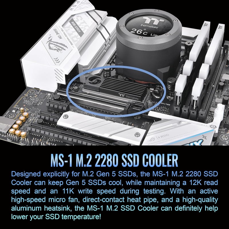 Thermaltake MS1 M2 2280 SSD Cooler Heatsink with 8000 RPM Micro Blower Fan CLO043AL02BLA - Image 2