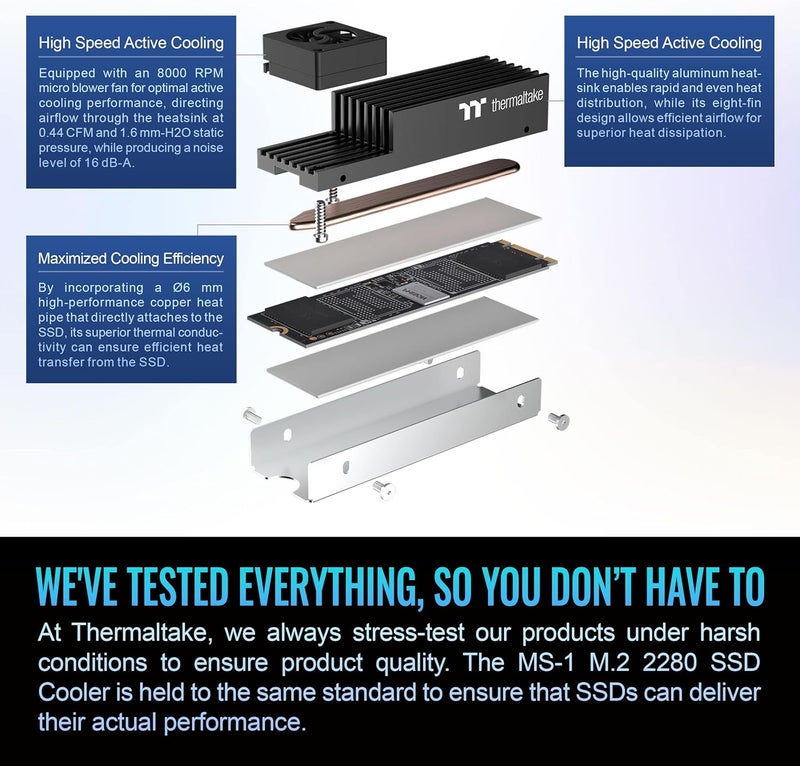 Thermaltake MS1 M2 2280 SSD Cooler Heatsink with 8000 RPM Micro Blower Fan CLO043AL02BLA - Image 4