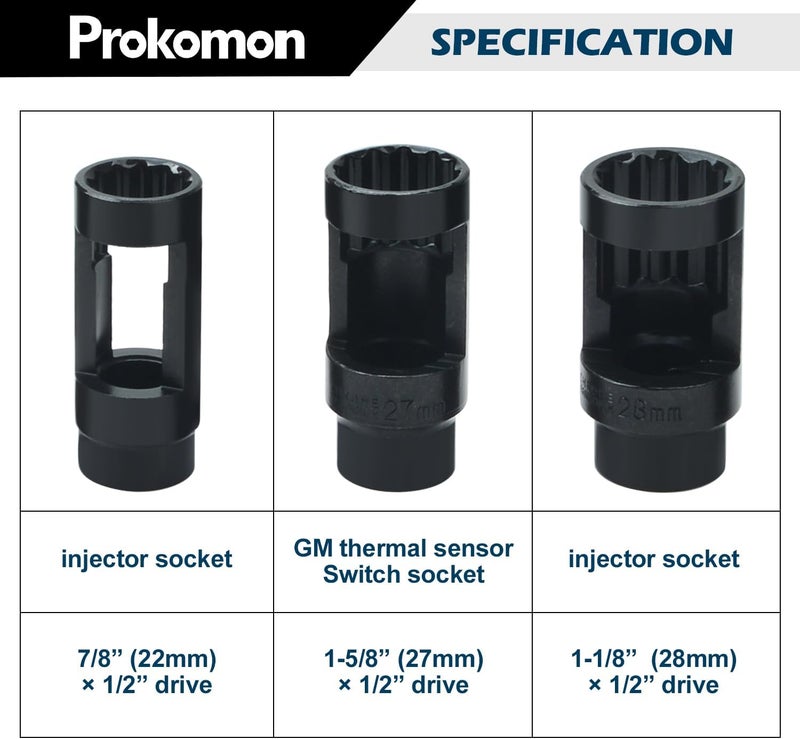 Prokomon 10pcs Oxygen Sensor Socket Set, O2 Sensor Removal Kit, Oil Pressure Sensor Socket Wrench Set 1/2" 3/8" Drives, Oxygen Thermal Oil Pressure Sensor Removers - Image 3